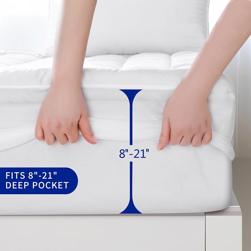 GERHOME Queen Size Quilted Fitted Mattress Pad Cover with Deep Pocket Fitted 8" - 21", Ultra Soft and Comfortable, Breathable (White, Queen) - Image 3