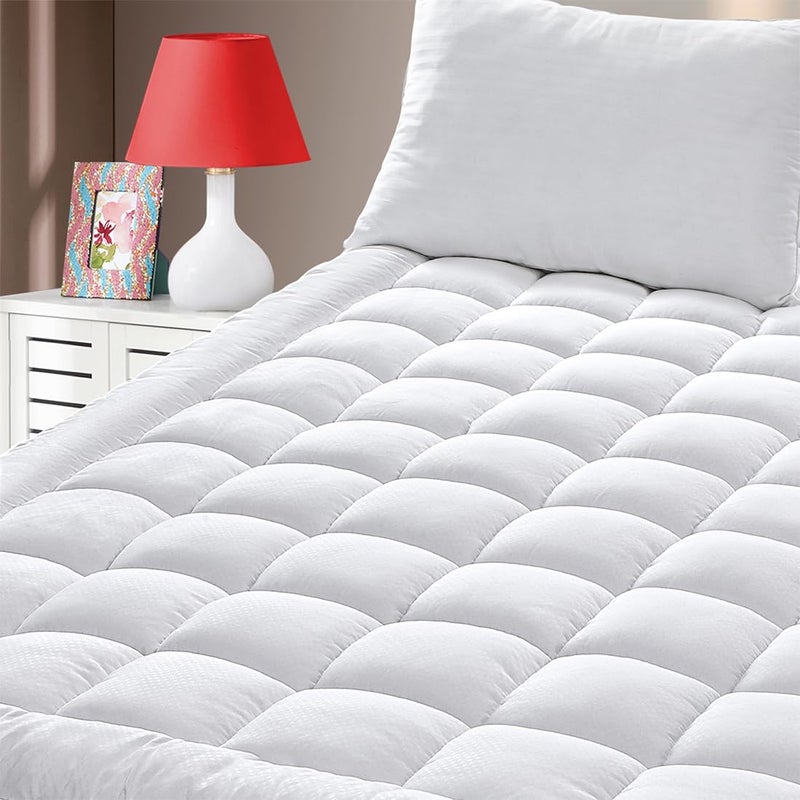 GERHOME Queen Size Quilted Fitted Mattress Pad Cover with Deep Pocket Fitted 8" - 21", Ultra Soft and Comfortable, Breathable (White, Queen) - Image 1