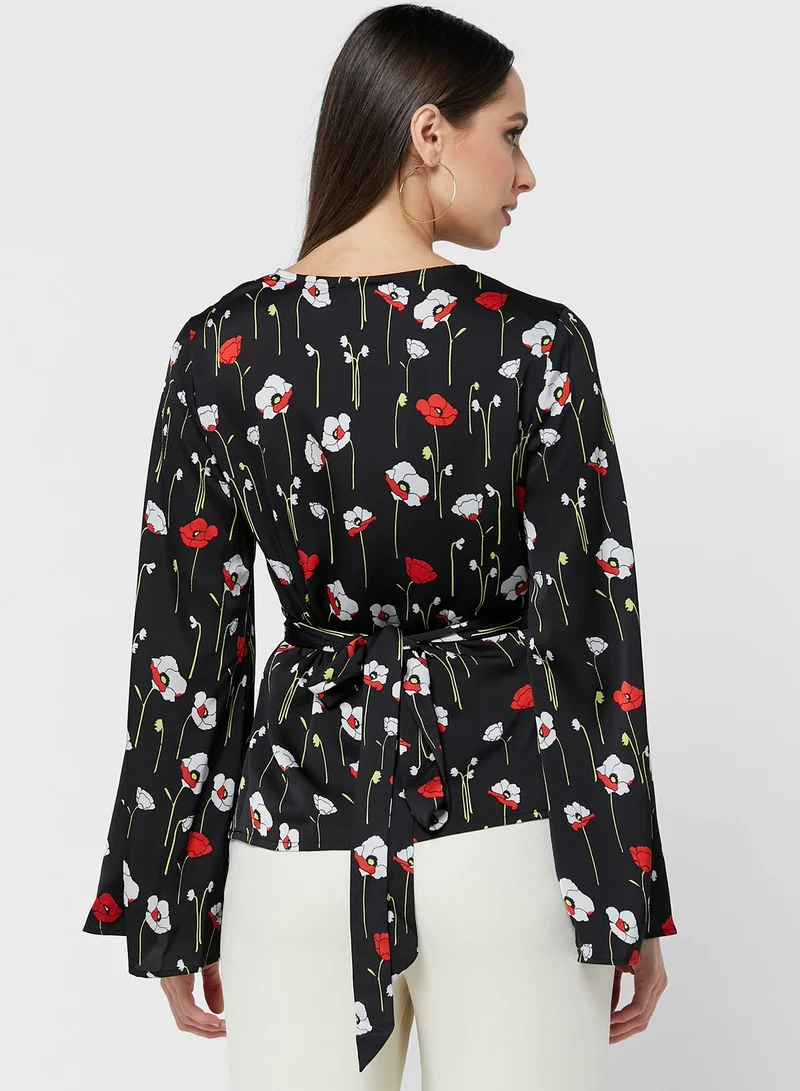 GLAMOROUS Tie Detail Printed Top