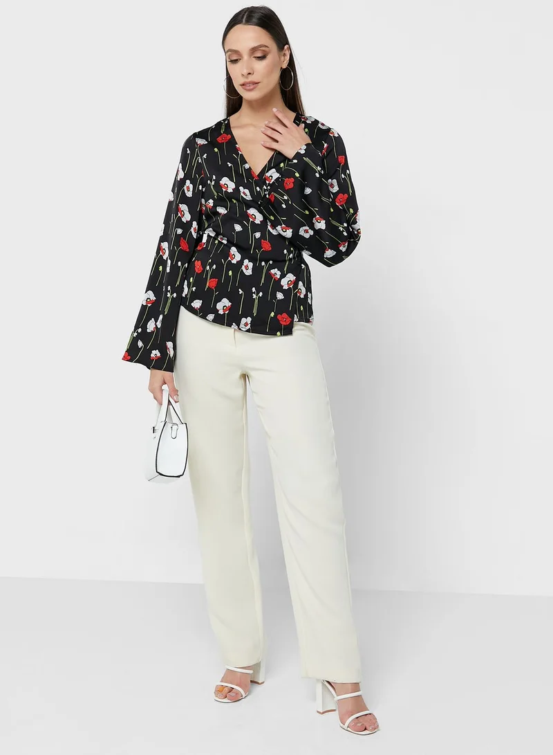 GLAMOROUS Tie Detail Printed Top