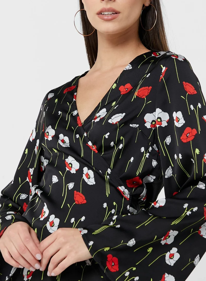 GLAMOROUS Tie Detail Printed Top