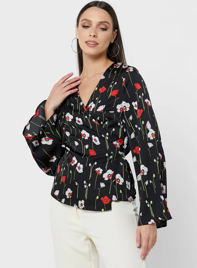 GLAMOROUS Tie Detail Printed Top
