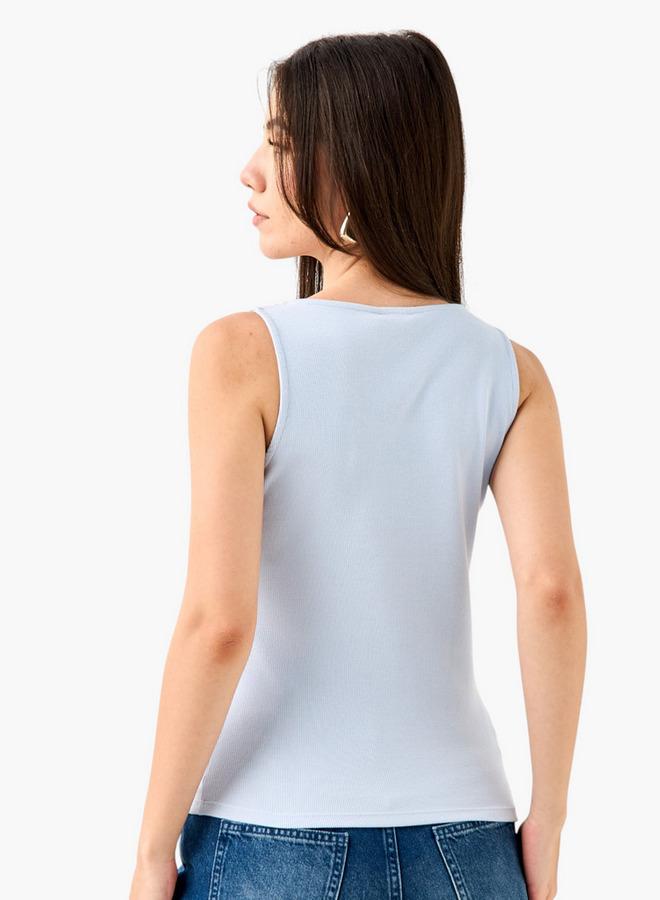 ايكونيك بلوزة بدون أكمام مزينة ومضلعة - Image 3