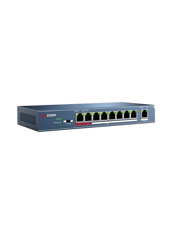 HIKVISION DS-3E0109P-E/M 8 Port Fast Ethernet Unmanaged POE Switch, Up to 300 m Long Range PoE Transmission BLUE - Image 1