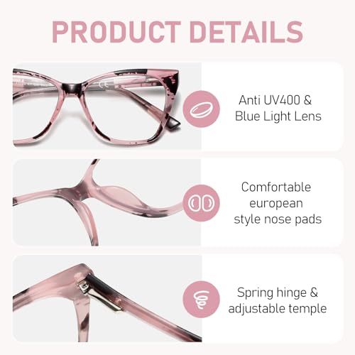 LKEYE Oversized Reading Glasses Women Cat Eye Computer Readers Stylish Ladies Designer Fashion Large Unbreakable Eyewear 2Pack Pink & White Tortoise LK6042 +1.50 - Image 4