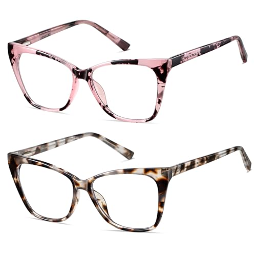 LKEYE Oversized Reading Glasses Women Cat Eye Computer Readers Stylish Ladies Designer Fashion Large Unbreakable Eyewear 2Pack Pink & White Tortoise LK6042 +1.50 - Image 3