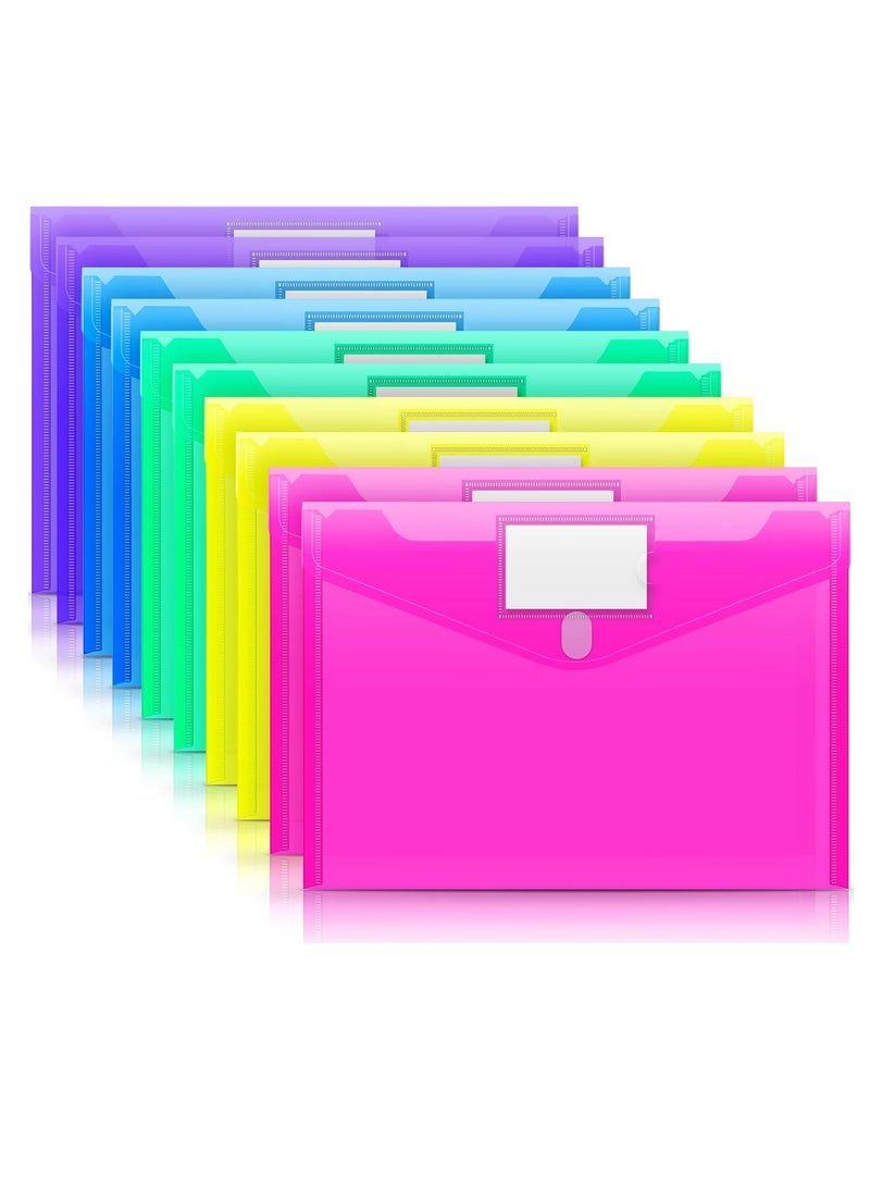 Sylqvxh 10 Pack Plastic Envelopes Poly Envelopes, Clear Document Folders File Folders US Letter A4 Size File Folder with Label Pocket, Teacher School Office Supplies Organization Storage, Assorted Color - Image 1