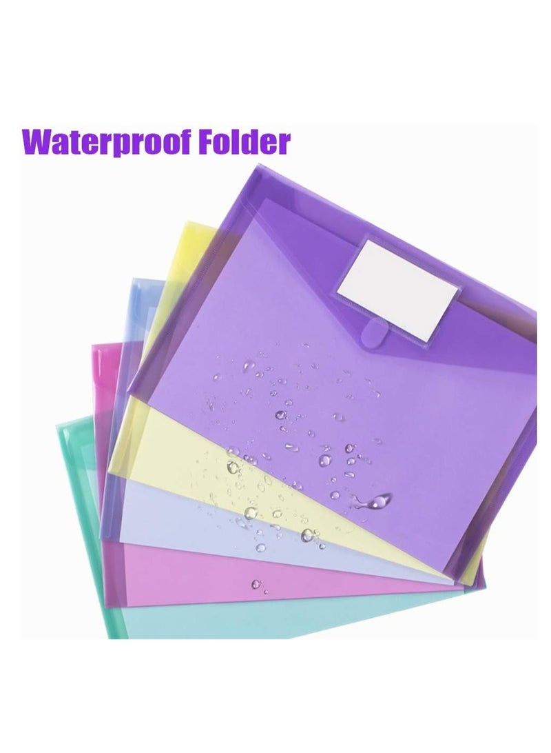 Sylqvxh 10 Pack Plastic Envelopes Poly Envelopes, Clear Document Folders File Folders US Letter A4 Size File Folder with Label Pocket, Teacher School Office Supplies Organization Storage, Assorted Color - Image 2
