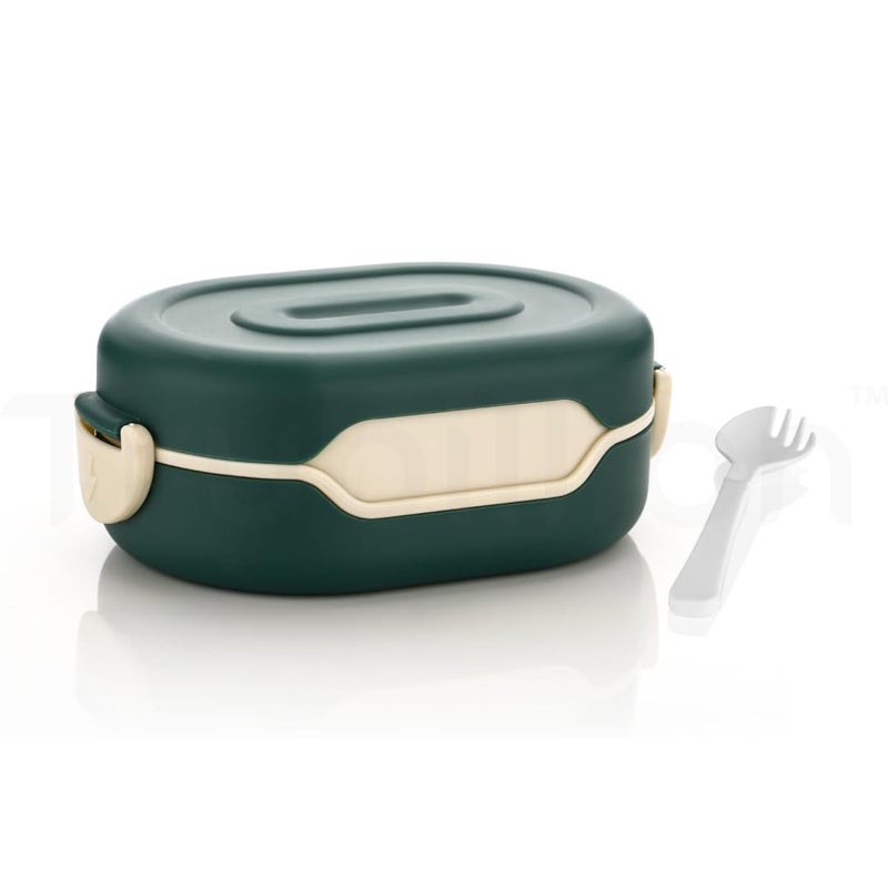TRUBILLION Tasty Lunchbox, 2 Compartment Bento Lunch Box (900ml) with 2-in-1 Spoon, Leak Resistant, Unbreakable, BPA-Free, Food Grade, for Kids & Adults, School, Office, Travel (1, Green) - Image 5
