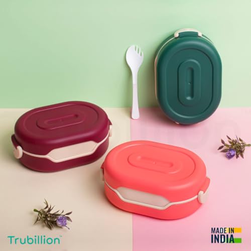 TRUBILLION Tasty Lunchbox, 2 Compartment Bento Lunch Box (900ml) with 2-in-1 Spoon, Leak Resistant, Unbreakable, BPA-Free, Food Grade, for Kids & Adults, School, Office, Travel (1, Green) - Image 4