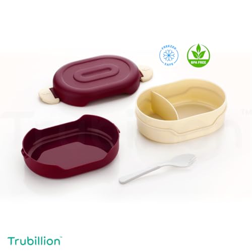 TRUBILLION Tasty Lunchbox, 2 Compartment Bento Lunch Box (900ml) with 2-in-1 Spoon, Leak Resistant, Unbreakable, BPA-Free, Food Grade, for Kids & Adults, School, Office, Travel (1, Green) - Image 2