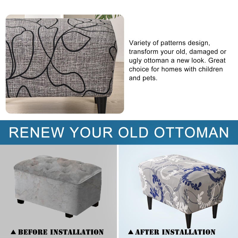 KRFOONN Ottoman Slipcovers Stretch Rectangle Footrest Stool Covers Printed Ottoman Cover for Foot Stool Furniture Protector with Non Slip Elastic Bottom(24, Large) - Image 4