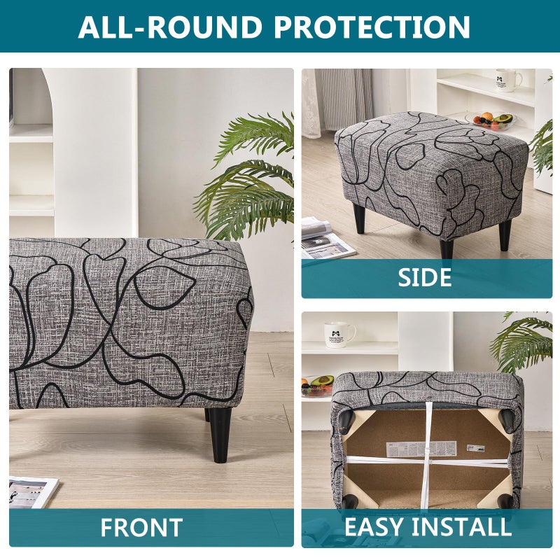 KRFOONN Ottoman Slipcovers Stretch Rectangle Footrest Stool Covers Printed Ottoman Cover for Foot Stool Furniture Protector with Non Slip Elastic Bottom(24, Large) - Image 3