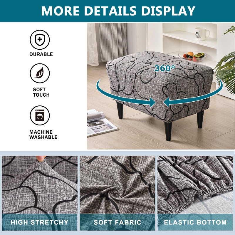 KRFOONN Ottoman Slipcovers Stretch Rectangle Footrest Stool Covers Printed Ottoman Cover for Foot Stool Furniture Protector with Non Slip Elastic Bottom(24, Large) - Image 2