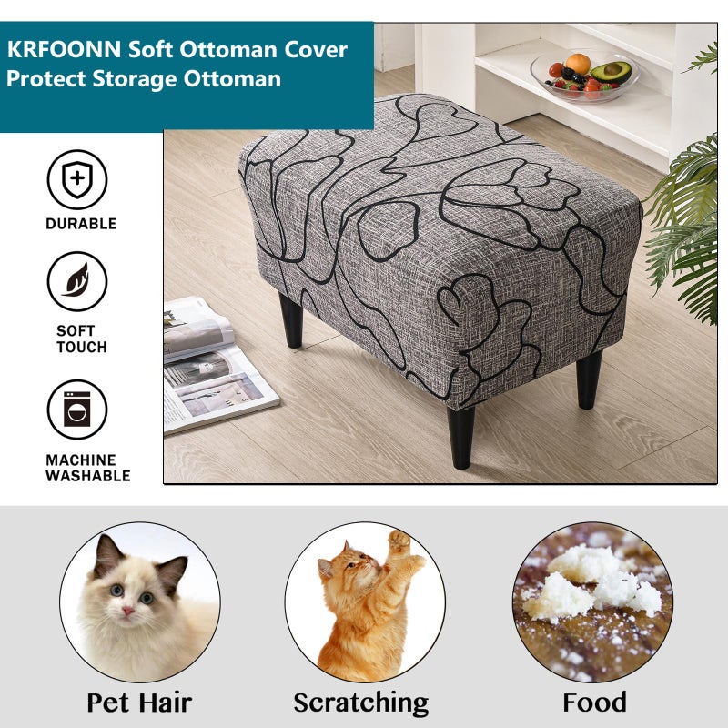 KRFOONN Ottoman Slipcovers Stretch Rectangle Footrest Stool Covers Printed Ottoman Cover for Foot Stool Furniture Protector with Non Slip Elastic Bottom(24, Large) - Image 5
