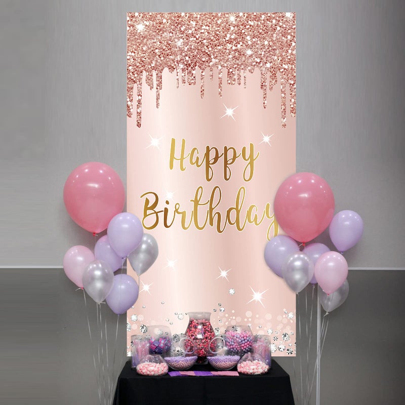 Excelloon Pink Rose Gold Happy Birthday Door Banner Decorations, Happy Birthday Door Cover Backdrop Party Supplies for Women, Large 16th 21st 30th 40th 50th Birthday Poster Sign Decor - Image 5