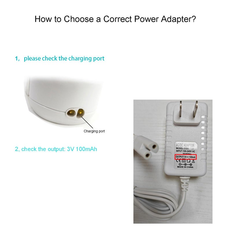 PDEEY شاحن بجهد 3 فولت بديل لجهاز تنظيف الأسنان بالماء ووتربك WP360 WP462 WP450، محول حائط بسلك بطول 5 أقدام - Image 2