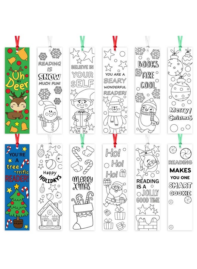 ANGOLIO 75Pcs Christmas Color Your Own Bookmarks Kids Diy Coloring Christmas Party Bookmarks Game Prize Art Craft Supplies Birthday Goodie Bag Fillers Classroom Reading Club Rewards - Image 1