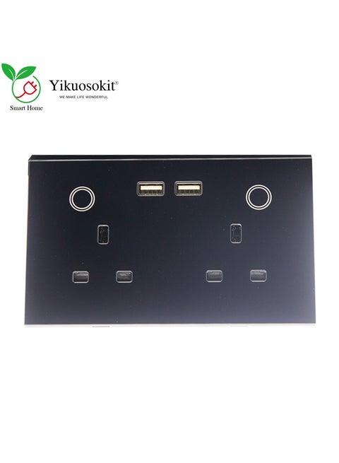 مقبس حائط ذكي مزدوج من Zigbee مزود بلوحة تحكم تعمل باللمس مع منفذ USB مزدوج وخاصية التوقيت Tuya Alexa Google Home ومخرج طاقة أسود