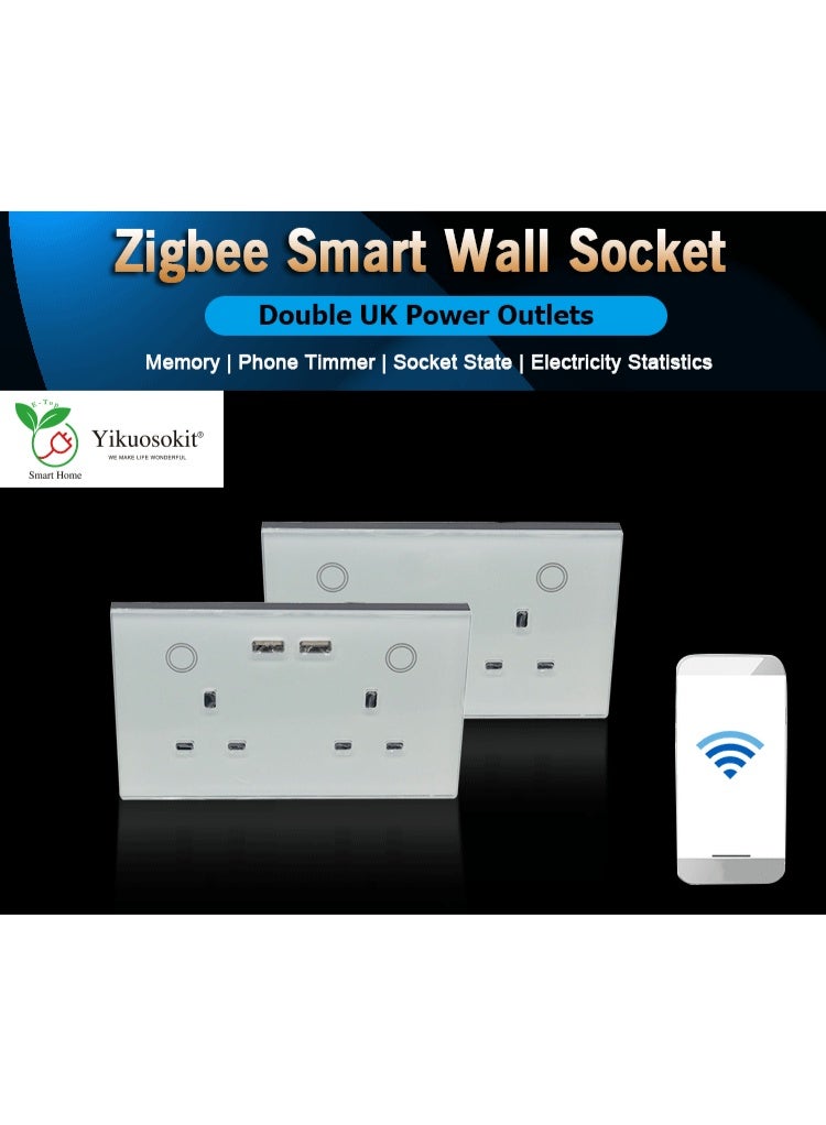 مقبس حائط ذكي مزدوج من Zigbee مزود بلوحة تحكم تعمل باللمس مع منفذ USB مزدوج وخاصية التوقيت Tuya Alexa Google Home ومخرج طاقة أسود  - Image 2