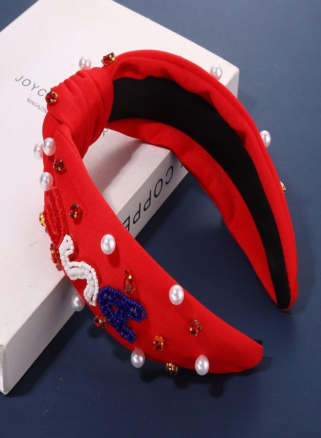 سيالكسهيني عصابات رأس CEALXHENY للنساء بمناسبة عيد الاستقلال الأمريكي، إكسسوارات عيد الاستقلال الأمريكي، عصابات رأس وطنية مزينة بالعلم الأمريكي، عصابات رأس مرصعة بأحجار الراين واللؤلؤ، عصابات رأس مزينة بالخرز والجواهر، هدايا العيد (USA-Red2) - Image 4