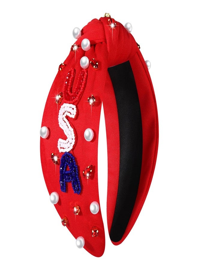 سيالكسهيني عصابات رأس CEALXHENY للنساء بمناسبة عيد الاستقلال الأمريكي، إكسسوارات عيد الاستقلال الأمريكي، عصابات رأس وطنية مزينة بالعلم الأمريكي، عصابات رأس مرصعة بأحجار الراين واللؤلؤ، عصابات رأس مزينة بالخرز والجواهر، هدايا العيد (USA-Red2) - Image 1