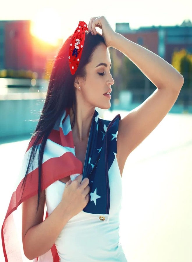 سيالكسهيني عصابات رأس CEALXHENY للنساء بمناسبة عيد الاستقلال الأمريكي، إكسسوارات عيد الاستقلال الأمريكي، عصابات رأس وطنية مزينة بالعلم الأمريكي، عصابات رأس مرصعة بأحجار الراين واللؤلؤ، عصابات رأس مزينة بالخرز والجواهر، هدايا العيد (USA-Red2) - Image 2