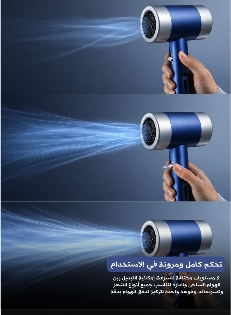 وتزيزو مجفف شعر عالي السرعة 1600 واط – محرك بدون فرش 110000 دورة/دقيقة – 3 مستويات سرعة – تقنية الأيونات السالبة – هواء ساخن وبارد – تحكم ذكي بدرجة الحرارة – حماية من الحرارة الزائدة – مقبض غير قابل للطي – لون أزرق عصري - Image 5