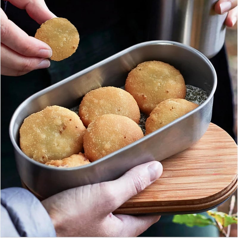The Better Home 304 SS Microwave Safe Steel Container 960ml Bamboo Lid Steel Microwave Safe Container with Lid Stainless Steel Lunch Box for Kids Office Men Women Steel Tiffin Box for Girls