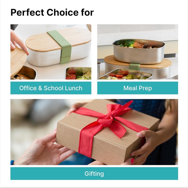 The Better Home 304 SS Microwave Safe Steel Container 960ml Bamboo Lid Steel Microwave Safe Container with Lid Stainless Steel Lunch Box for Kids Office Men Women Steel Tiffin Box for Girls