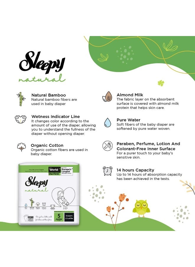 Sleepy - Natural Size 5, 11-18Kg Hypoallergenic Baby Dry Diapers, Organic Cotton, Highly Absorbent, Bamboo Extract, Ultimate Comfort And Dryness, 100% Leakage Protection (5, 96, Count) - Image 1