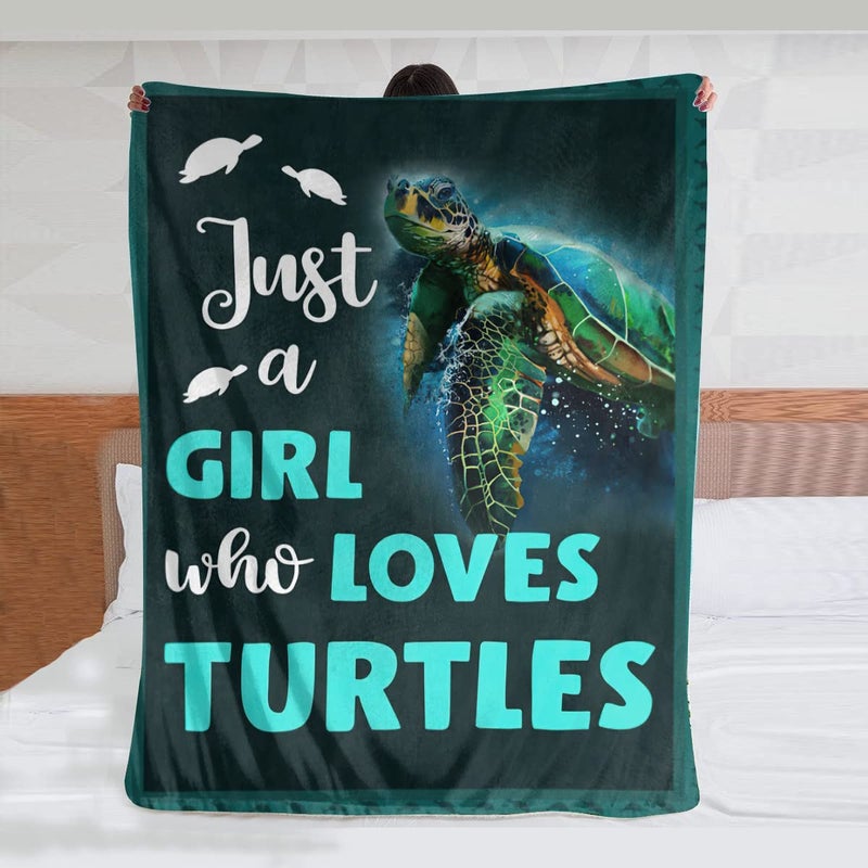 SweetFox Just A Girl Who Loves Turtles Blanket  Teal Sea Turtle Decor Throw Blanket Gifts for Girls Super Warm Soft Plush Lightweight Fleece Flannel Blanket Winter Bedding Blanket for Kids Adults Women 40""x50"" - Image 3