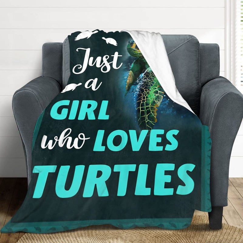 SweetFox Just A Girl Who Loves Turtles Blanket  Teal Sea Turtle Decor Throw Blanket Gifts for Girls Super Warm Soft Plush Lightweight Fleece Flannel Blanket Winter Bedding Blanket for Kids Adults Women 40""x50"" - Image 4