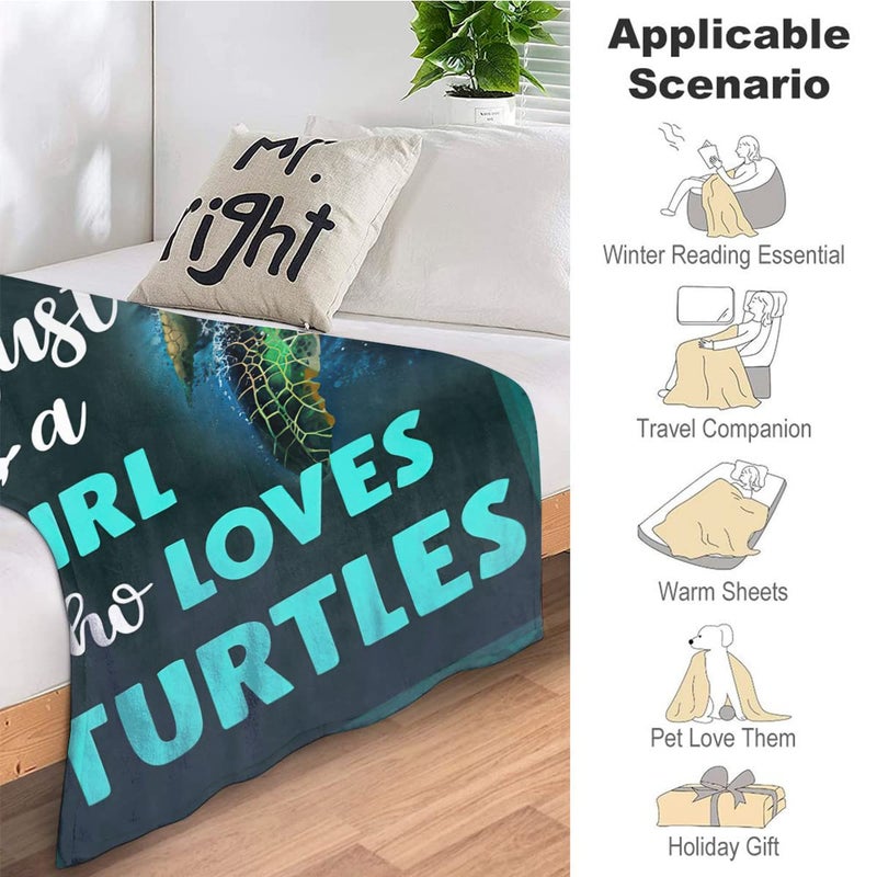 SweetFox Just A Girl Who Loves Turtles Blanket  Teal Sea Turtle Decor Throw Blanket Gifts for Girls Super Warm Soft Plush Lightweight Fleece Flannel Blanket Winter Bedding Blanket for Kids Adults Women 40""x50"" - Image 5