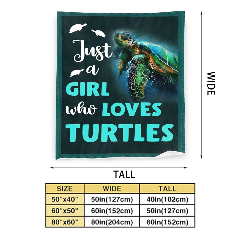 SweetFox Just A Girl Who Loves Turtles Blanket  Teal Sea Turtle Decor Throw Blanket Gifts for Girls Super Warm Soft Plush Lightweight Fleece Flannel Blanket Winter Bedding Blanket for Kids Adults Women 40""x50"" - Image 2