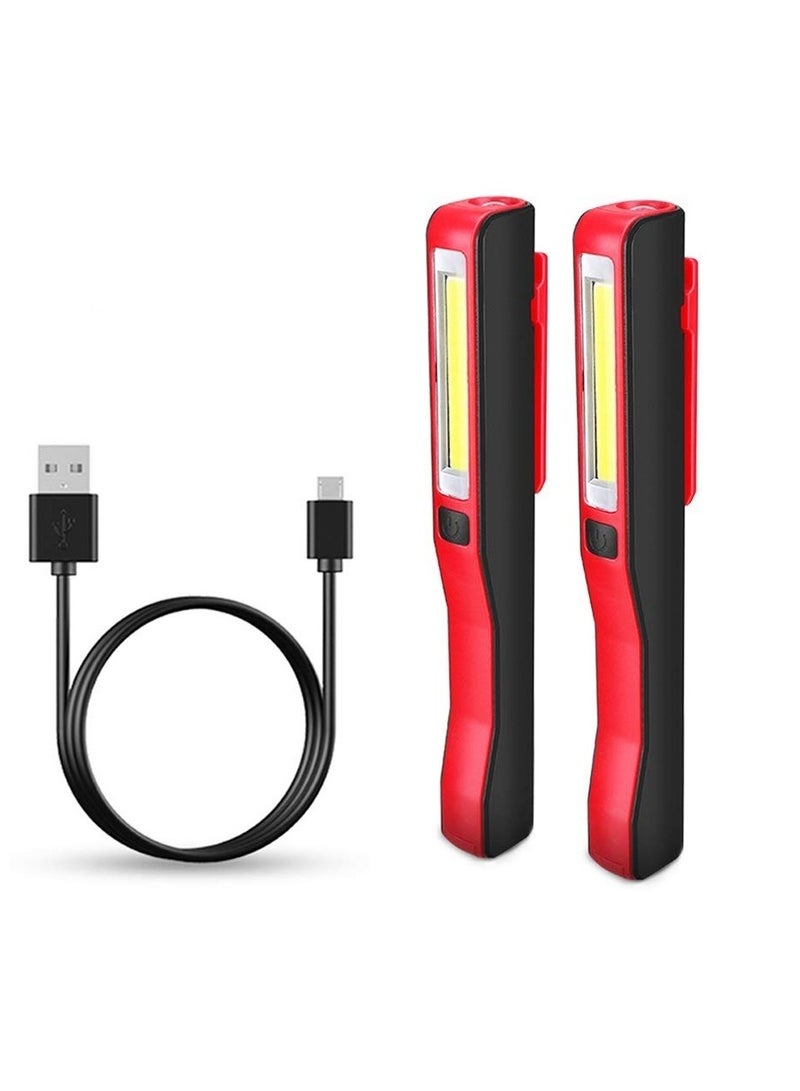 Rechargeable LED Work Light, Magnetic Inspection Lamp COB Flashlight Set Emergency Lighting Solution Workshop Illumination Tools Compact Task Lights for Household Workshop Emergency Use (2 Pack) - Image 1