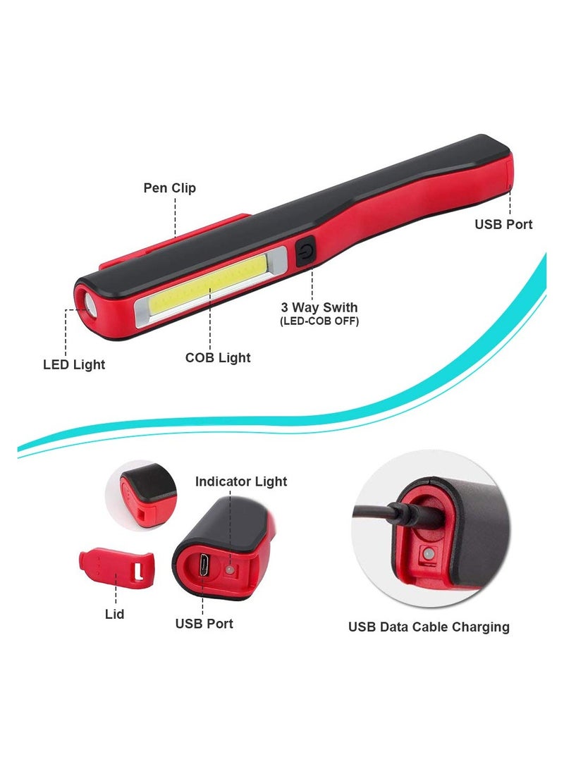 Rechargeable LED Work Light, Magnetic Inspection Lamp COB Flashlight Set Emergency Lighting Solution Workshop Illumination Tools Compact Task Lights for Household Workshop Emergency Use (2 Pack) - Image 4