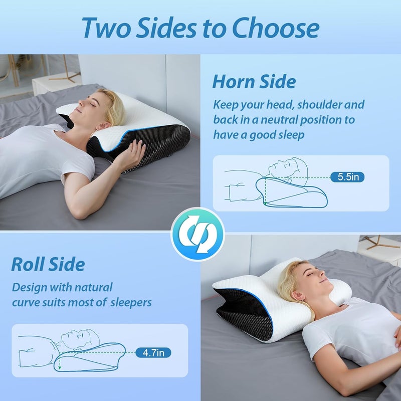 HOMCA Memory Foam Pillow, 2 in 1 Pillow for Sleeping, Neck Support Pillows for Side Back Stomach Sleepers with Breathable Pillowcase (Black) - Image 5