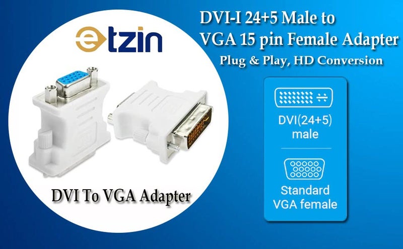 ETZIN DVI to VGA Adapter, DVI-I 24+5 to VGA Male to Female Converter Connector for Computer, Laptop,PC Host,Display Screen, Monitor and Projector NOT-Bi-Directional-EPL-250TC. - Image 3