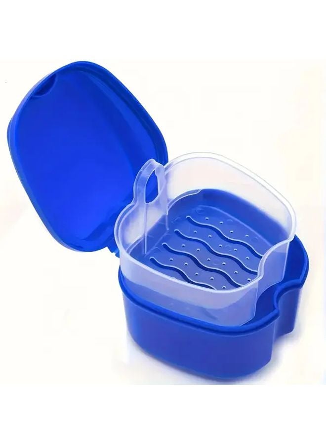 Dark Blue Denture Cleaning Box with Mesh Container Filter Toothbrush and Toothpicks - Image 1
