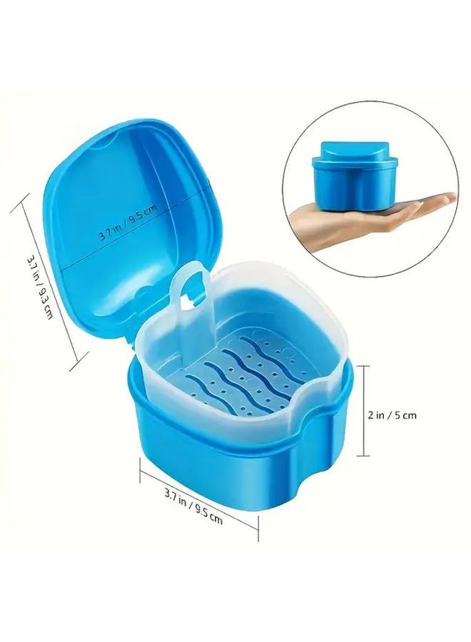Dark Blue Denture Cleaning Box with Mesh Container Filter Toothbrush and Toothpicks - Image 3
