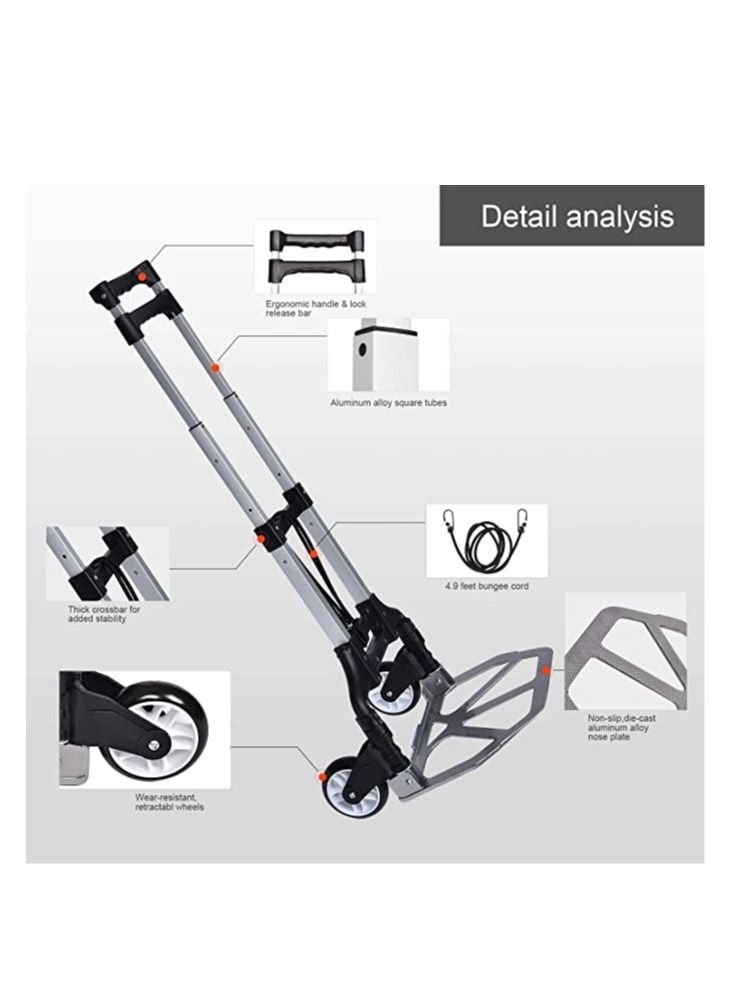 TAMTEK Folding Hand Truck 180 LBS Capacity Heavy-Duty Luggage Trolley Cart With Telescoping Handle And Rubber Wheels, Black - Image 3