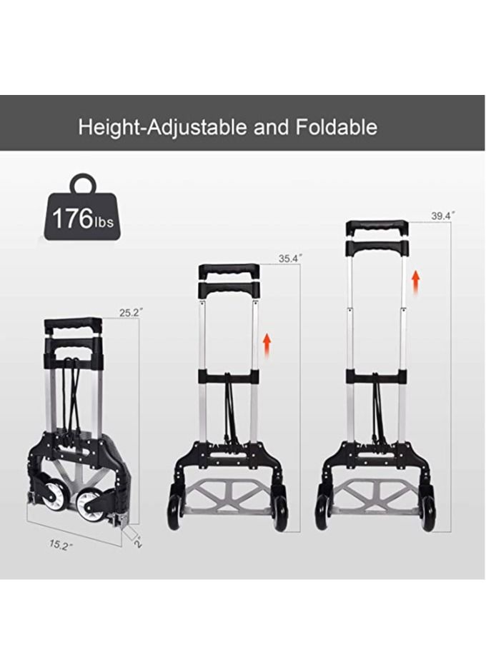 TAMTEK Folding Hand Truck 180 LBS Capacity Heavy-Duty Luggage Trolley Cart With Telescoping Handle And Rubber Wheels, Black - Image 2