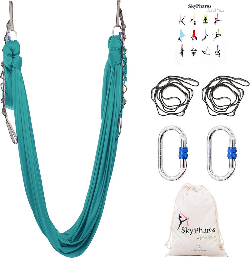 SKYPHAROS 5.5 Yards Aerial Silks Yoga Swing Set - Aerial Yoga Hammock Kit Anti-Gravity Flying for Fitness, Low/Non Stretch Nylon Tricot Fabric Hardware Included for Dance - Image 1