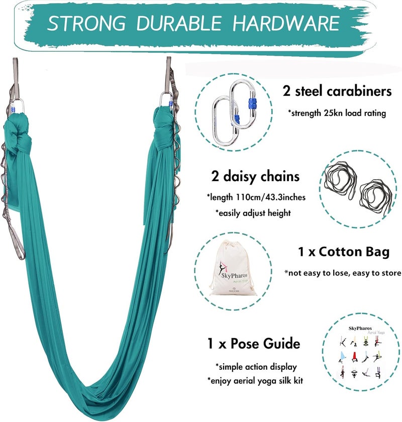 SKYPHAROS 5.5 Yards Aerial Silks Yoga Swing Set - Aerial Yoga Hammock Kit Anti-Gravity Flying for Fitness, Low/Non Stretch Nylon Tricot Fabric Hardware Included for Dance - Image 3