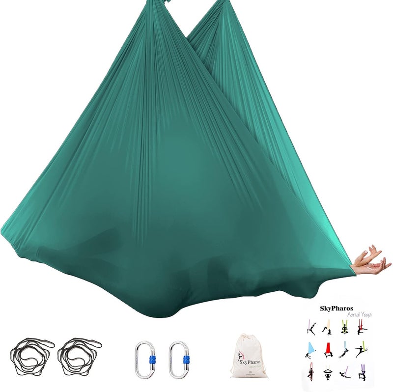 SKYPHAROS 5.5 Yards Aerial Silks Yoga Swing Set - Aerial Yoga Hammock Kit Anti-Gravity Flying for Fitness, Low/Non Stretch Nylon Tricot Fabric Hardware Included for Dance - Image 2