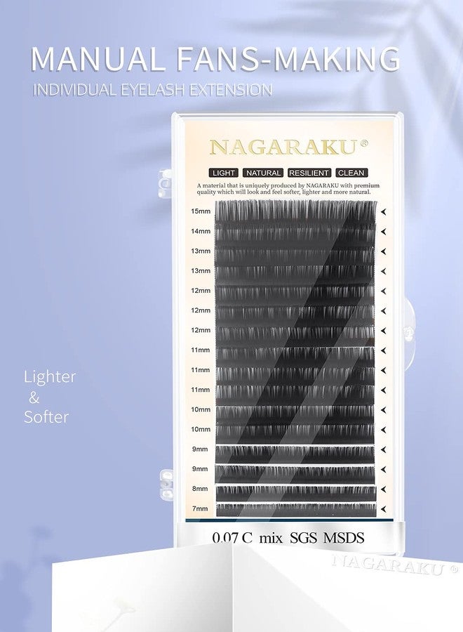 نجراكو رموش NAGARAKU الفردية، رموش يدوية لصنع المراوح، 16 خطًا، أسود مطفي، مادة جديدة عالية الجودة، فائقة النعومة (الطول: 13، السماكة: 0.07 - الانحناء: C) - Image 2