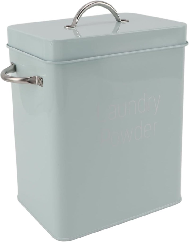 YOSOO Metal Food Storage Bin with Lid and Scoop, Metal Laundry Container Dual Side Handles Spoon Lid Laundry Powder Container for Washing Powder Rice Dog Food Farmhouse Storage Box (Light Green) - Image 1