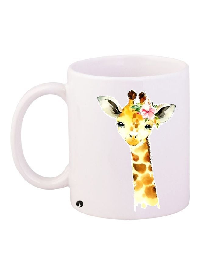 RYN Giraffe Printed Coffee Mug White/Yellow/Pink 11ounce