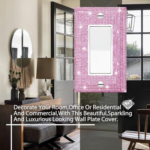 Gaocai Silver Shiny Pink Rhinestones Wall Plates Light Switch Cover Plate Decorative Wall Plate Rhinestone Bling Light Switch Cover 1 Gang - Image 5